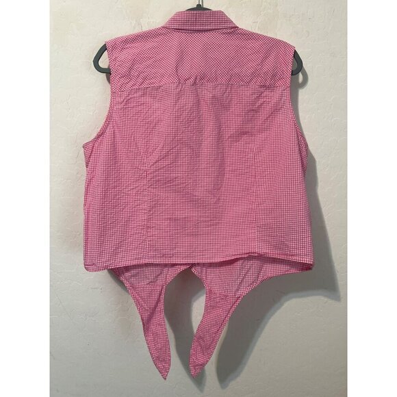 Lauren Ralph Lauren Red White Check Sz 16 Tie Waist Sleeveless Button Up Blouse - Picture 6 of 7